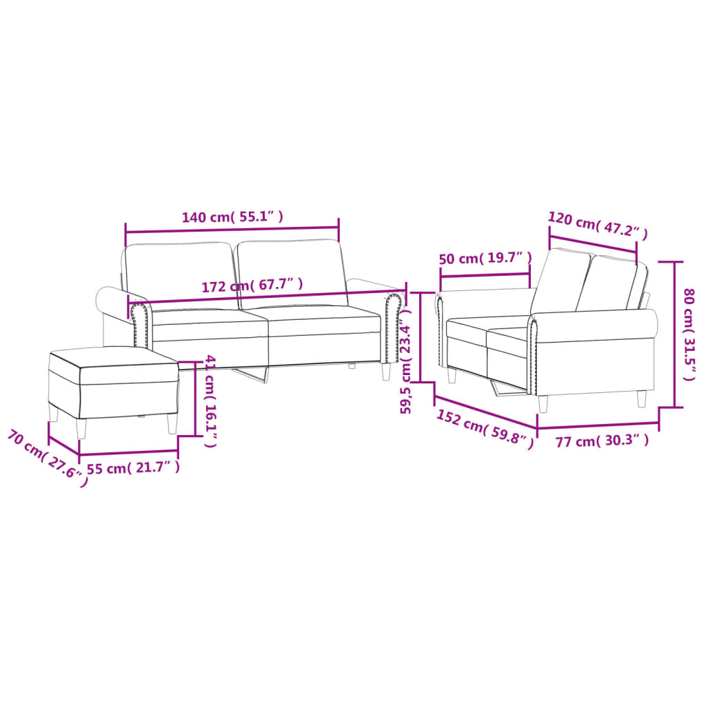 vidaXL Ensemble de canapés 3 pcs avec coussins Gris foncé Velours