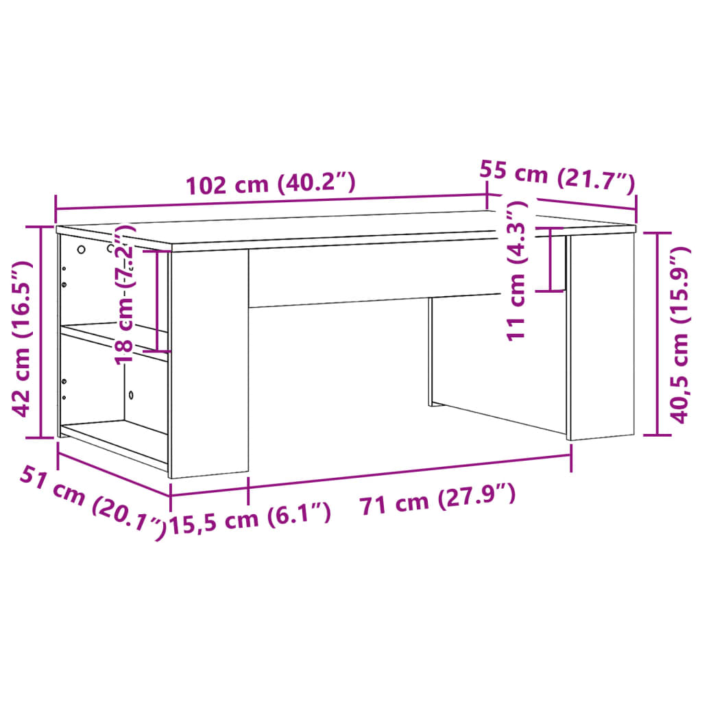 vidaXL Table basse chêne marron 102x55x42 cm bois d'ingénierie