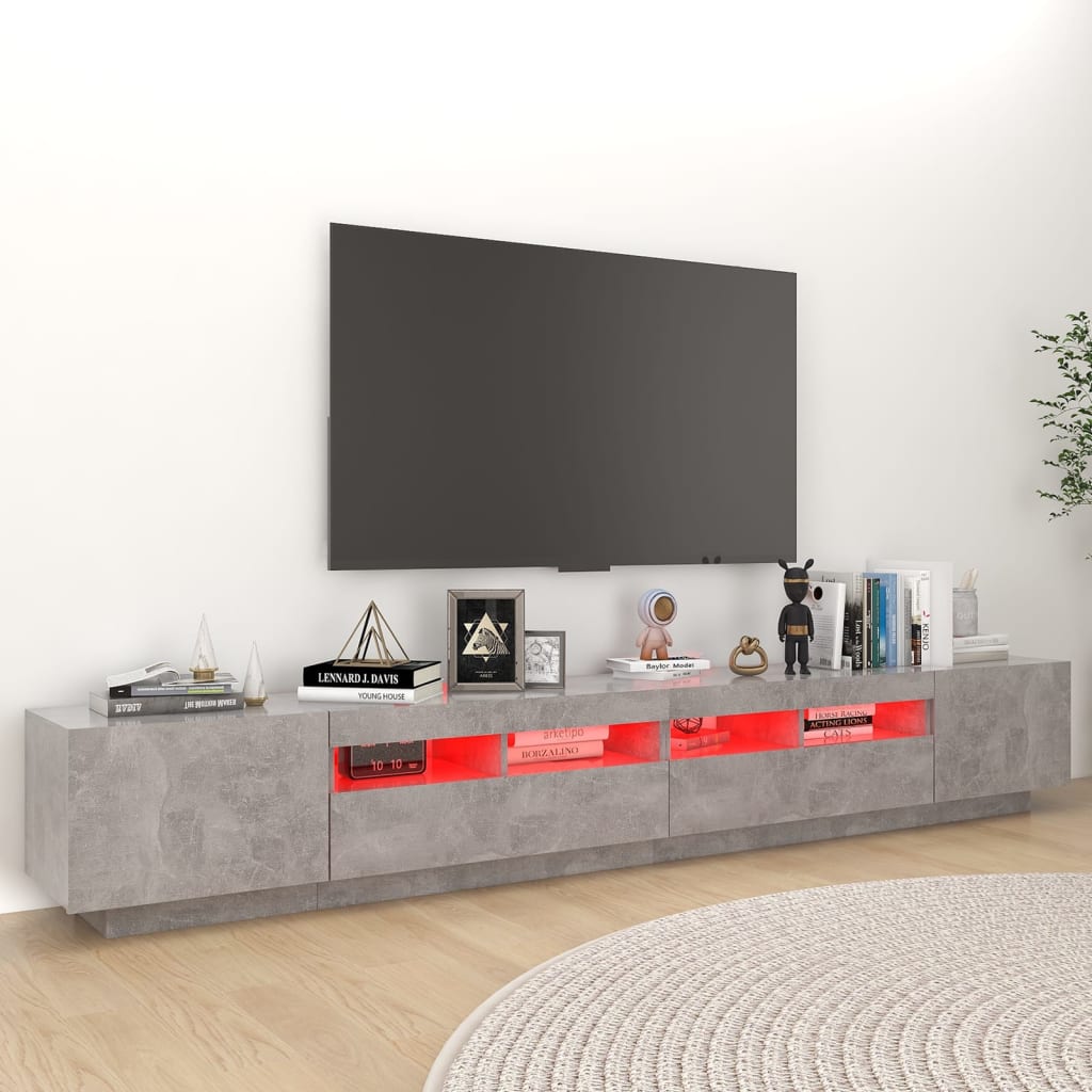 vidaXL Meuble TV avec lumières LED Gris béton 260x35x40 cm