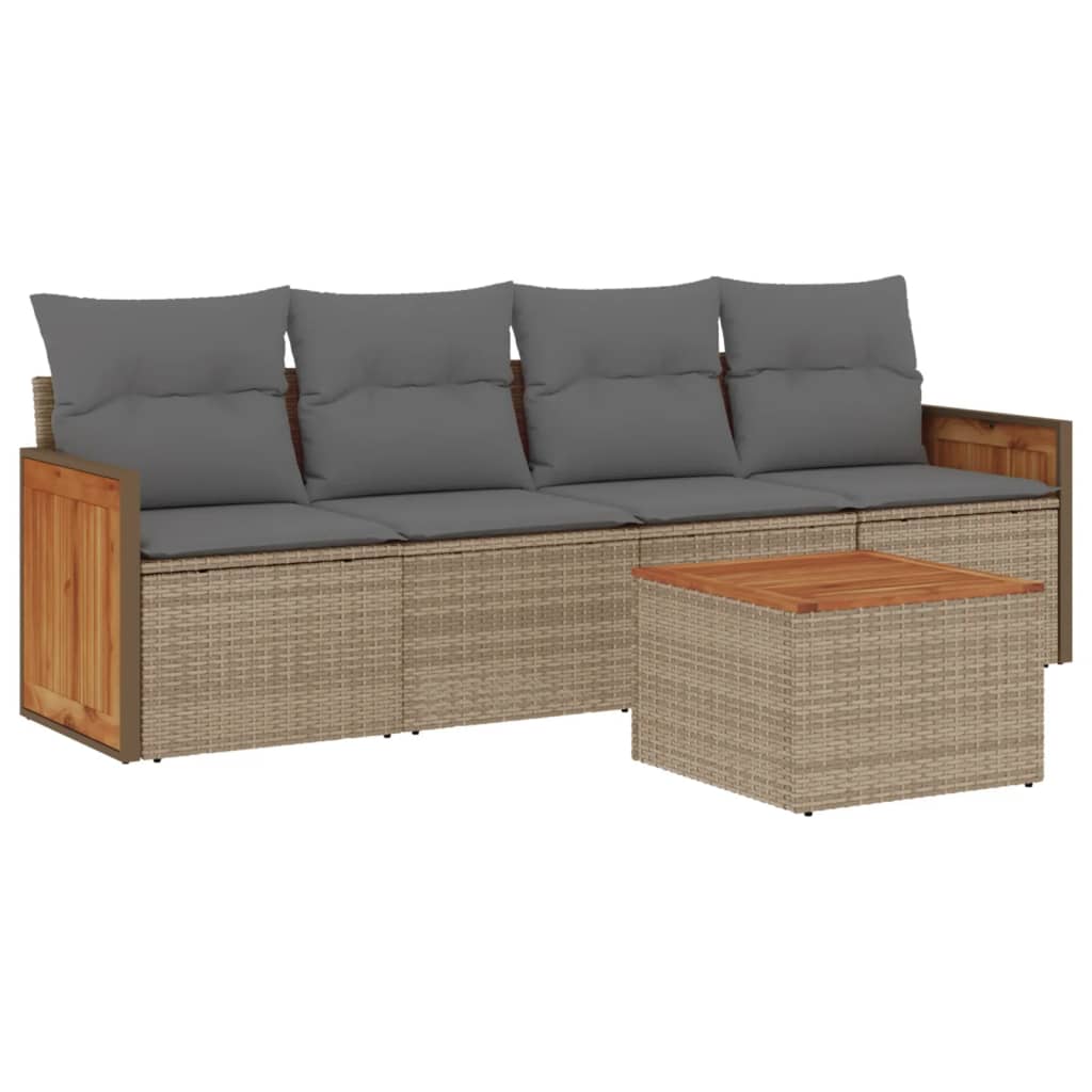 vidaXL Salon de jardin avec coussins 5 pcs beige résine tressée