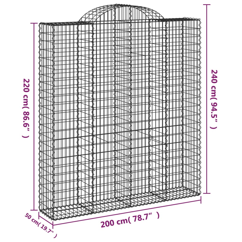 vidaXL Paniers à gabions arqués 5 pcs 200x50x220/240 cm Fer galvanisé