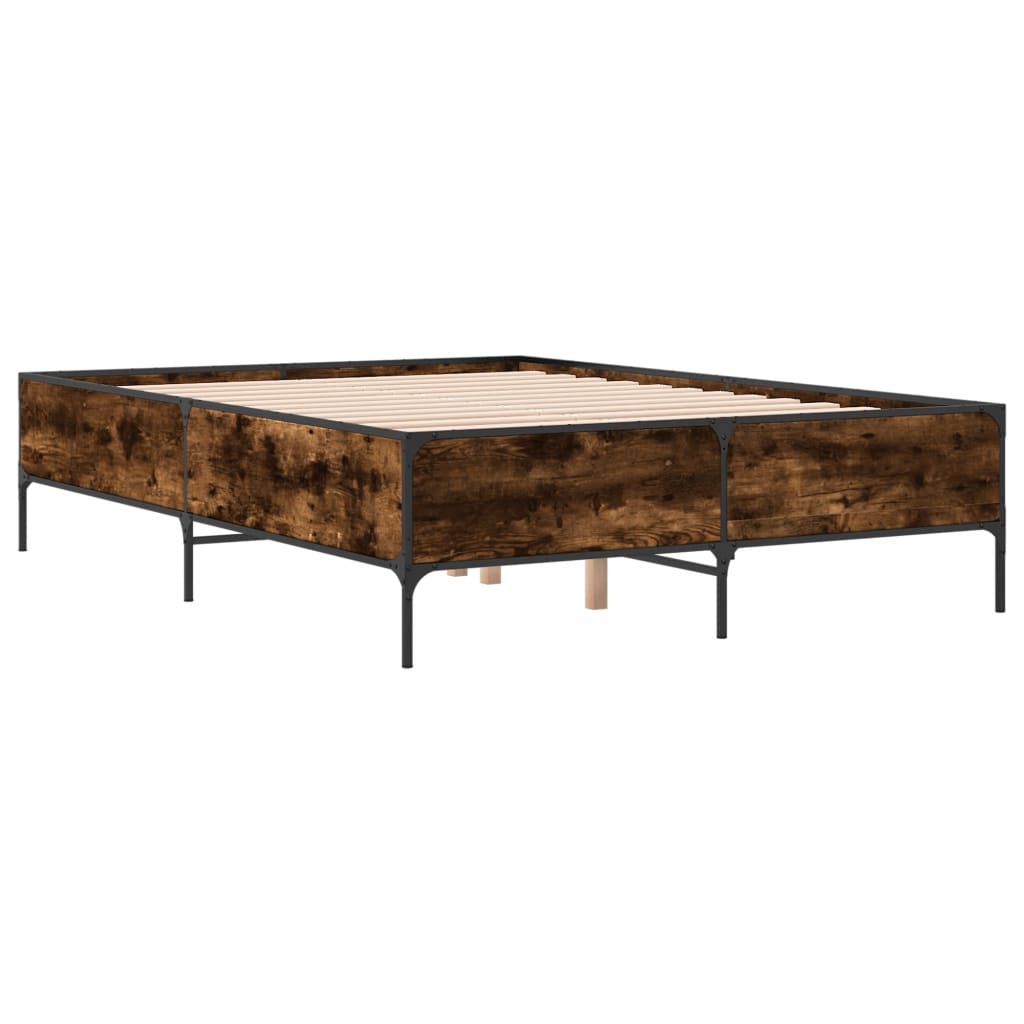 vidaXL Cadre de lit chêne fumé 140x190 cm bois d'ingénierie et métal