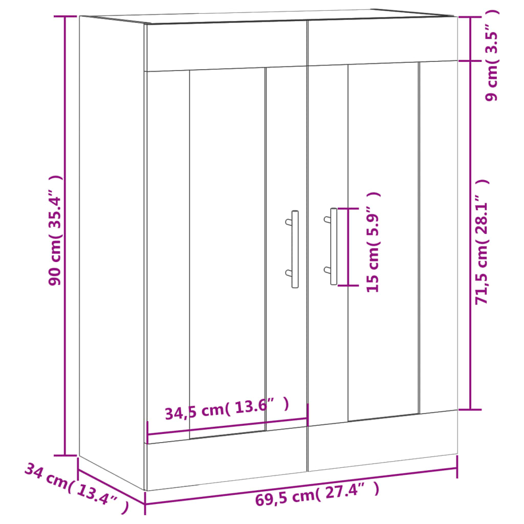 vidaXL Armoire murale noir 69,5x34x90 cm bois d'ingénierie