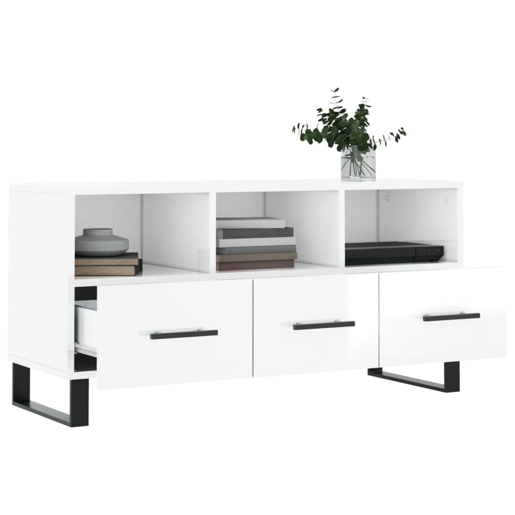 vidaXL Meuble TV Blanc brillant 102x36x50 cm Bois d'ingénierie