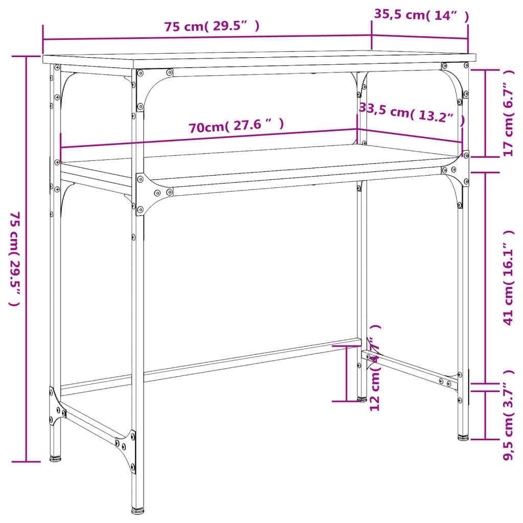 vidaXL Table console chêne sonoma 75x35,5x75 cm bois d'ingénierie