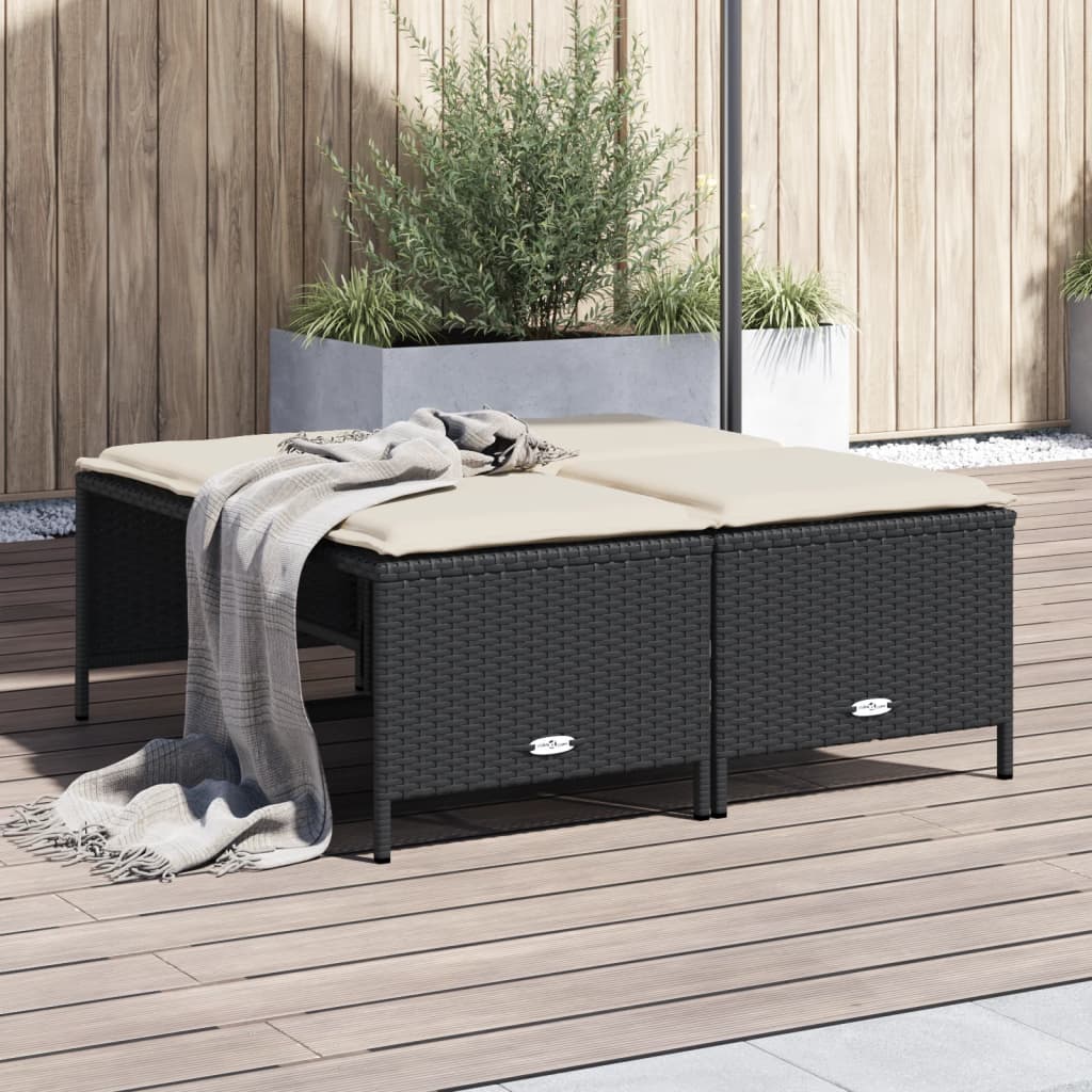 vidaXL Tabourets de jardin avec coussins lot de 4 noir résine tressée