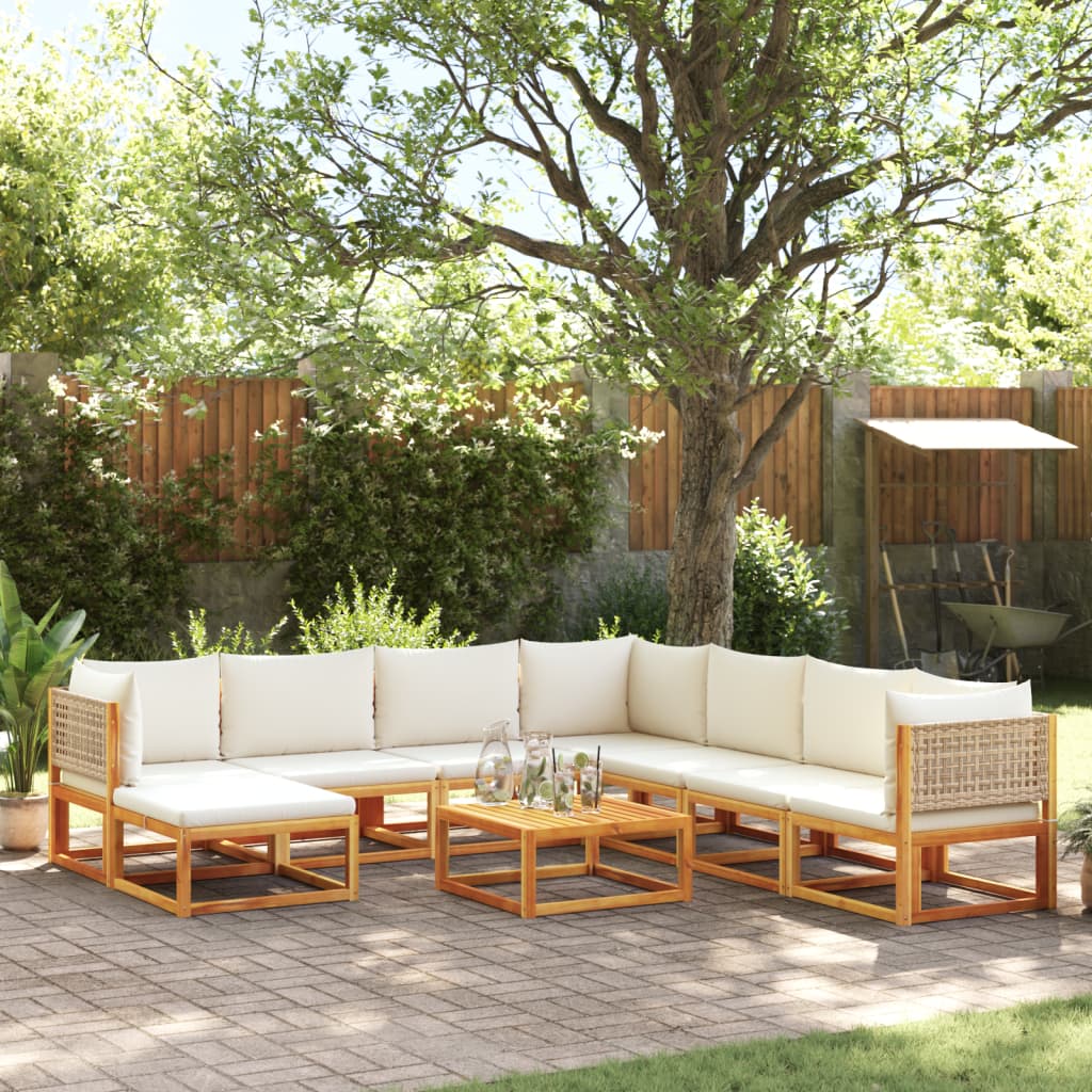 vidaXL Salon de jardin avec coussins 9 pcs bois massif d'acacia