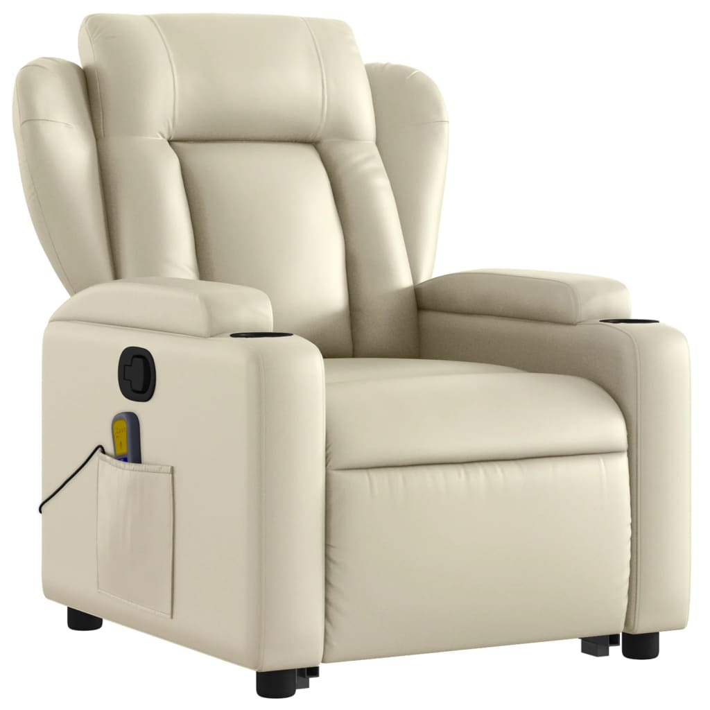 vidaXL Fauteuil inclinable de massage Crème Similicuir