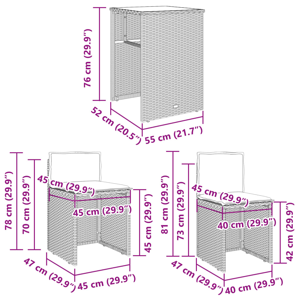 vidaXL Ensemble de bistro 3 pcs avec coussins gris résine tressée