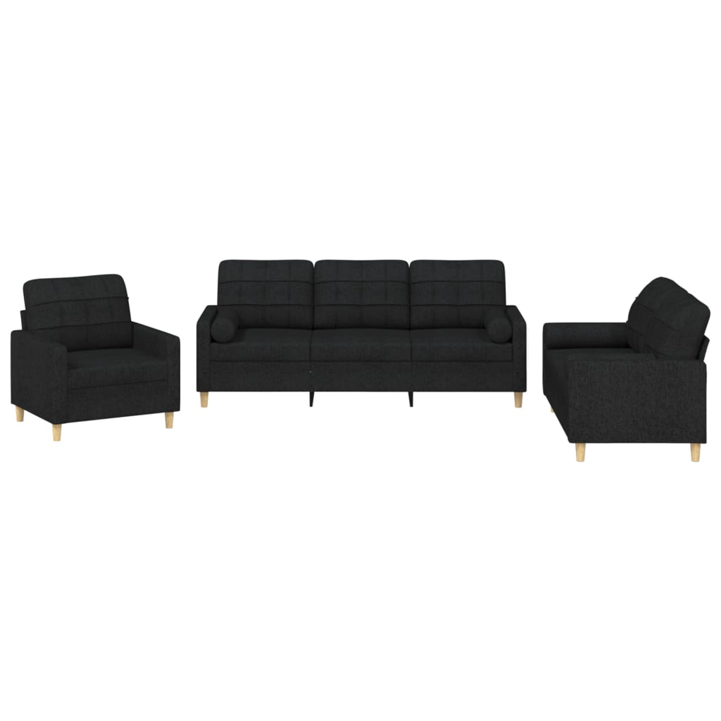 vidaXL Ensemble de canapés 3 pcs avec coussins noir tissu