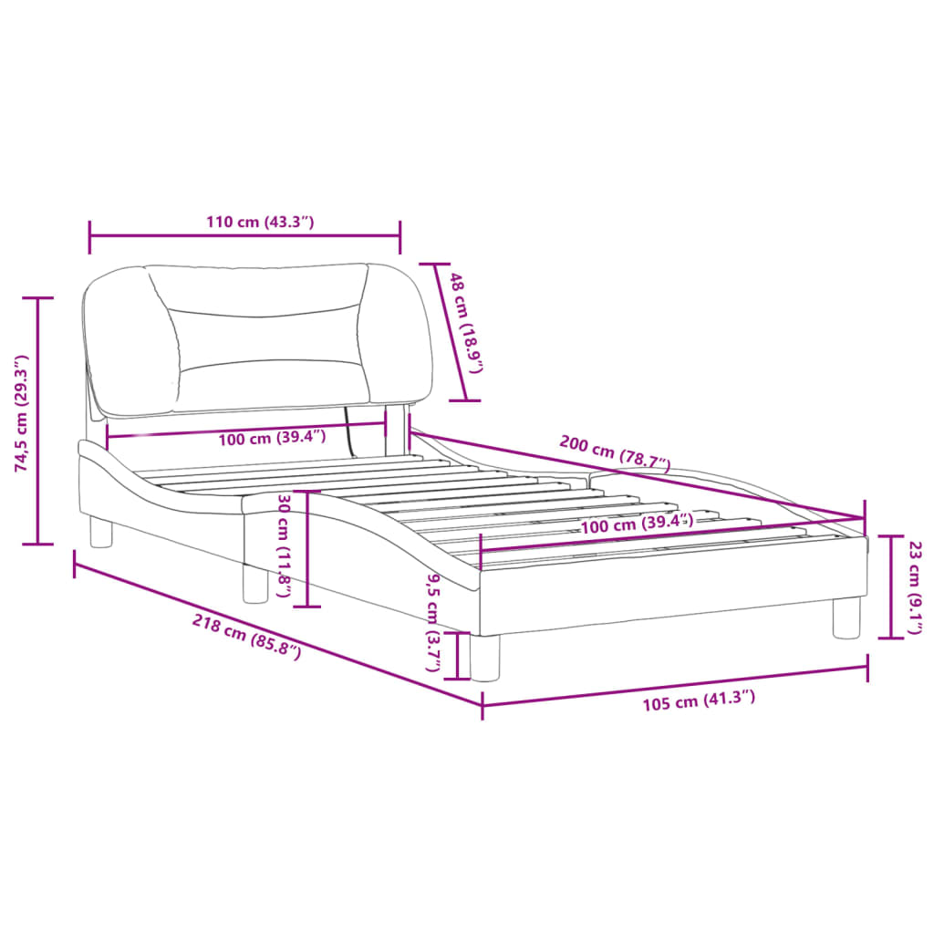 vidaXL Cadre de lit avec lumières LED noir blanc 100x200 cm similicuir