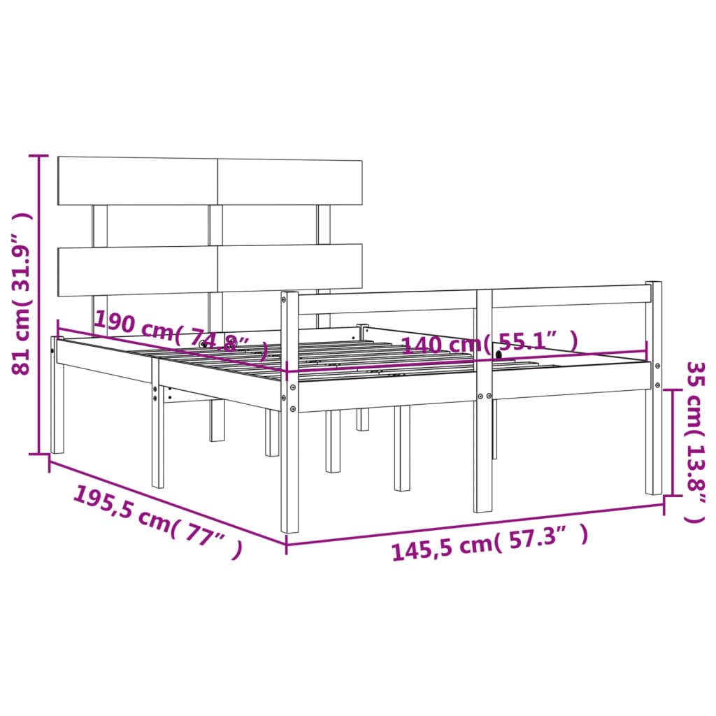 vidaXL Lit pour personne âgée et tête de lit 140x190 cm bois massif