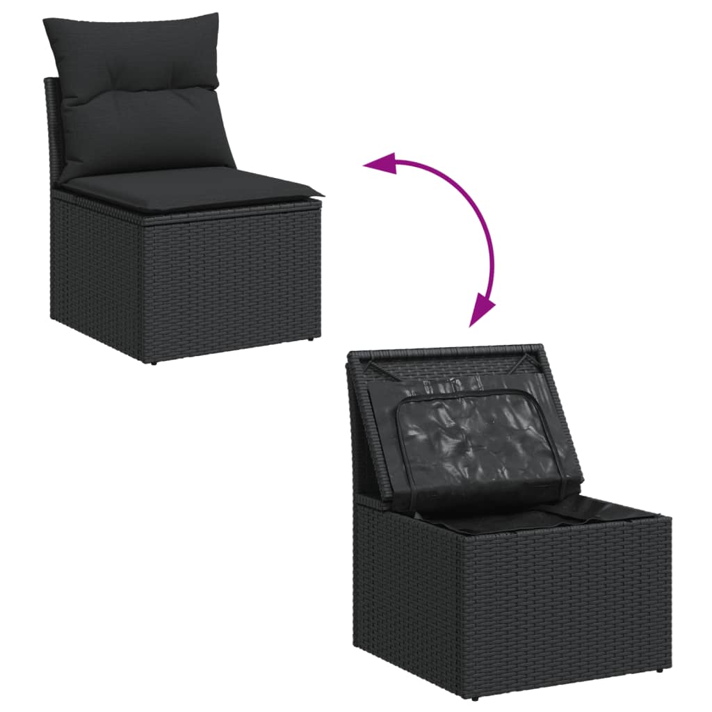 vidaXL Chaise de jardin sans accoudoirs avec coussins noir poly rotin