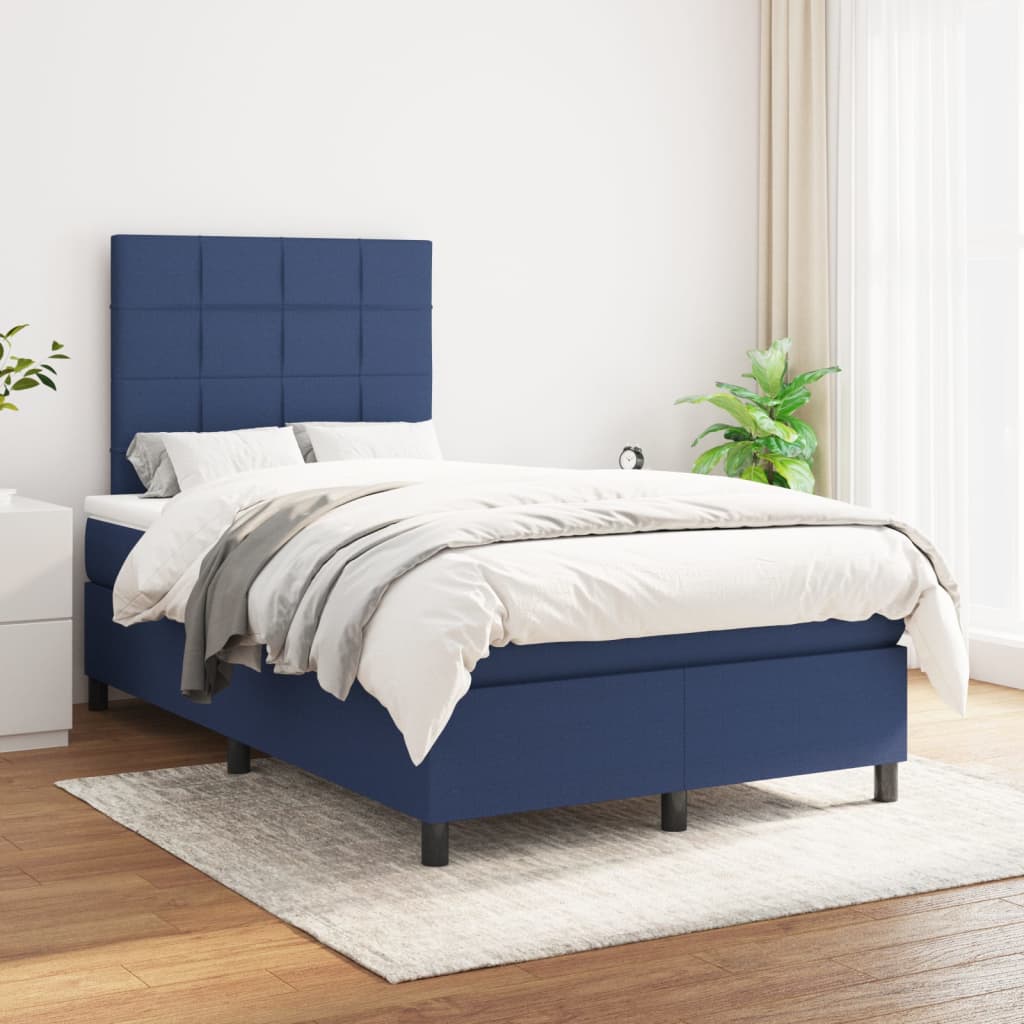 vidaXL Sommier à lattes de lit avec matelas bleu 120x190 cm tissu