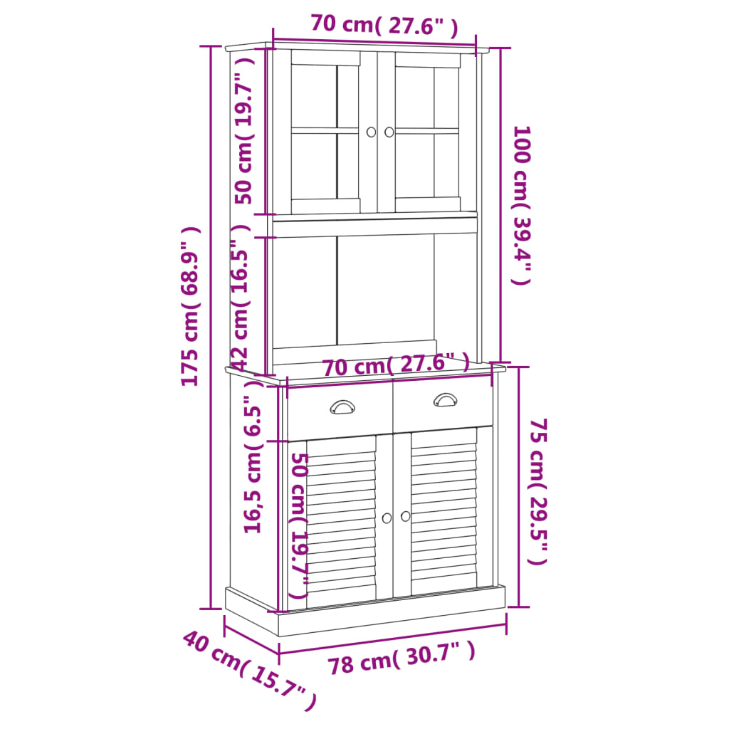 vidaXL Buffet haut VIGO gris 78x40x175 cm bois massif de pin