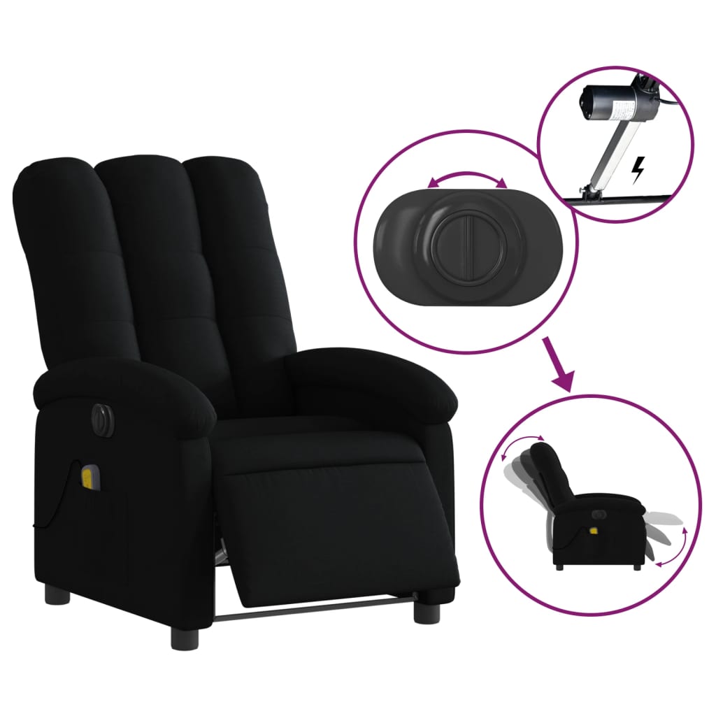 vidaXL Fauteuil de massage inclinable électrique Noir Tissu