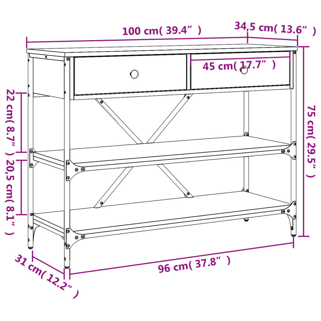 vidaXL Table console avec tiroirs et étagères chêne marron