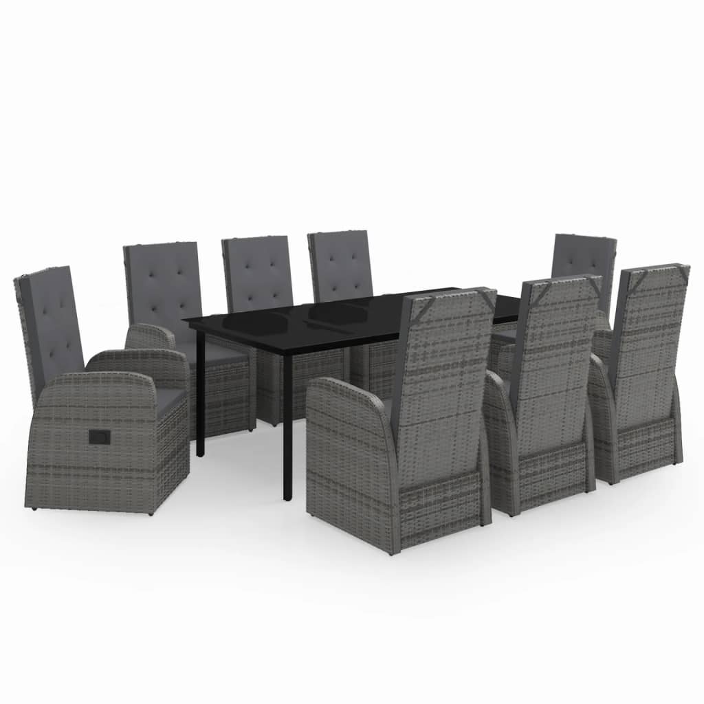 vidaXL Ensemble à manger de jardin avec coussins 9 pcs Gris