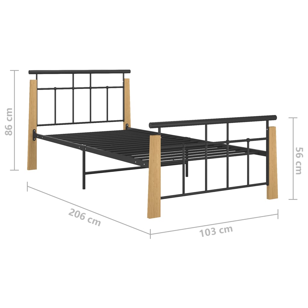 vidaXL Cadre de lit sans matelas métal bois de chêne massif 90x200 cm