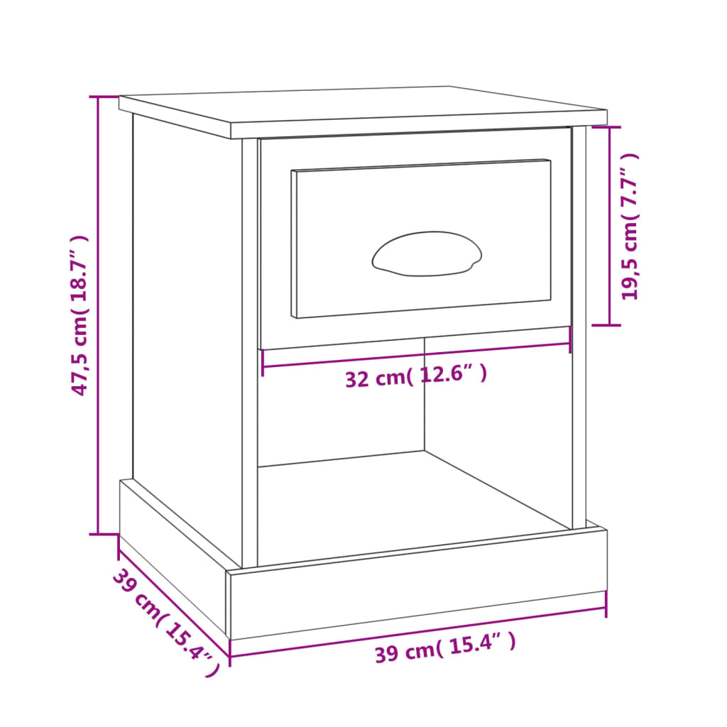 vidaXL Table de chevet blanc 39x39x47,5 cm bois d’ingénierie