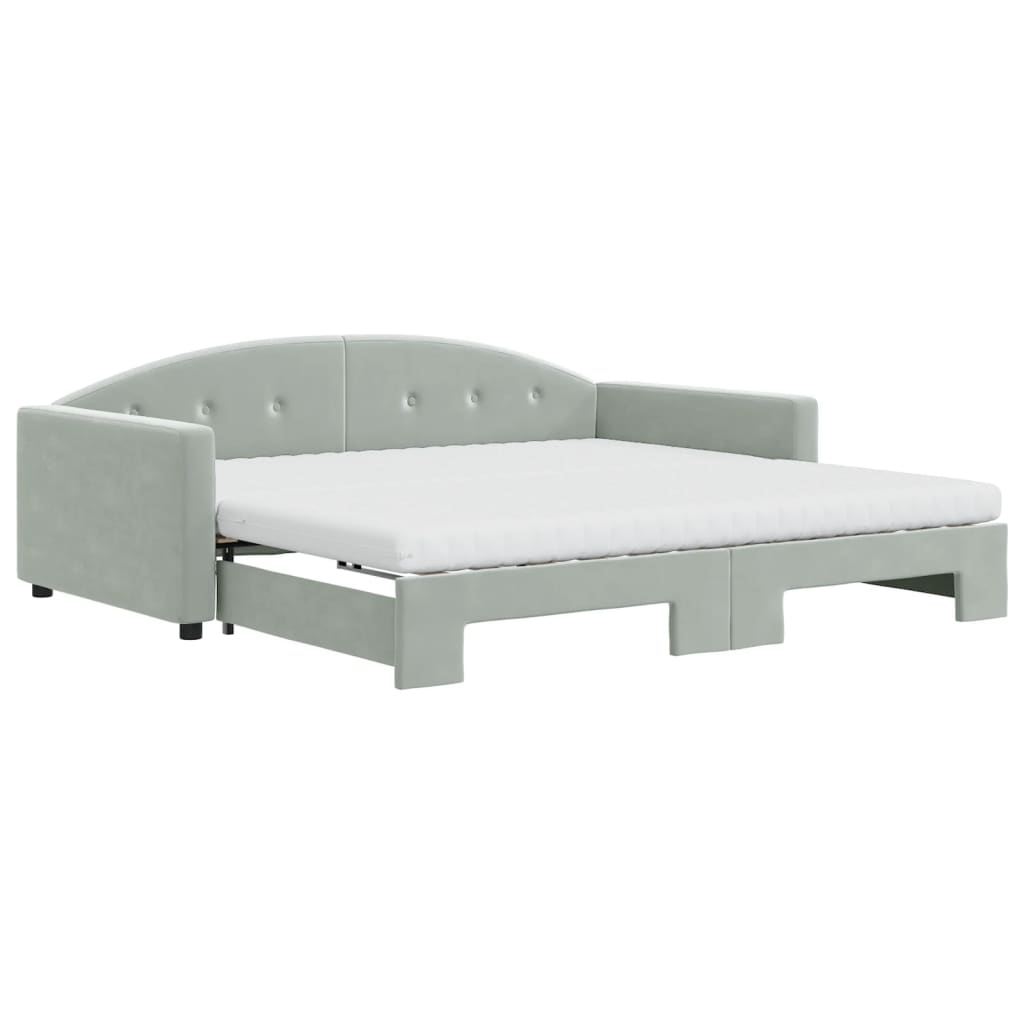 vidaXL Lit de jour et gigogne et matelas gris clair 100x200 cm velours