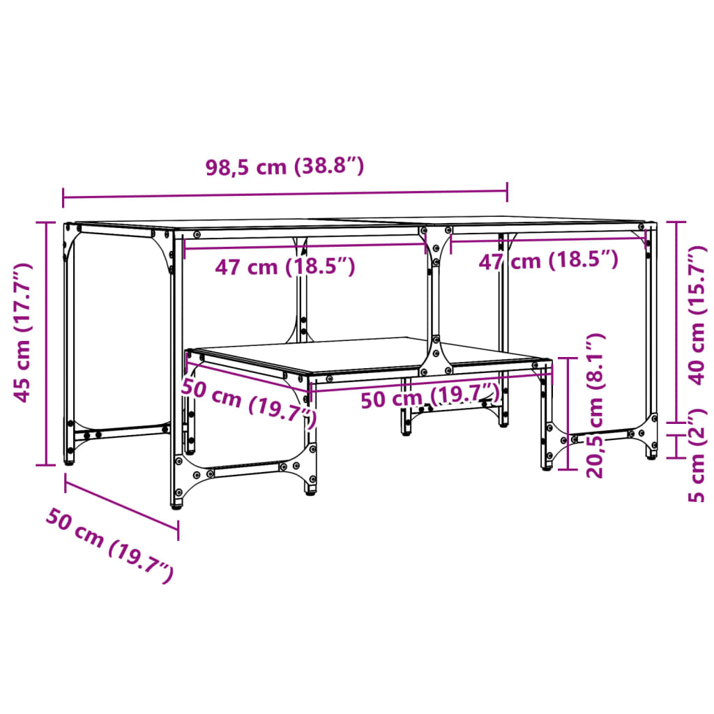 vidaXL Table basse avec dessus en verre transparent 98,5x50x45cm acier