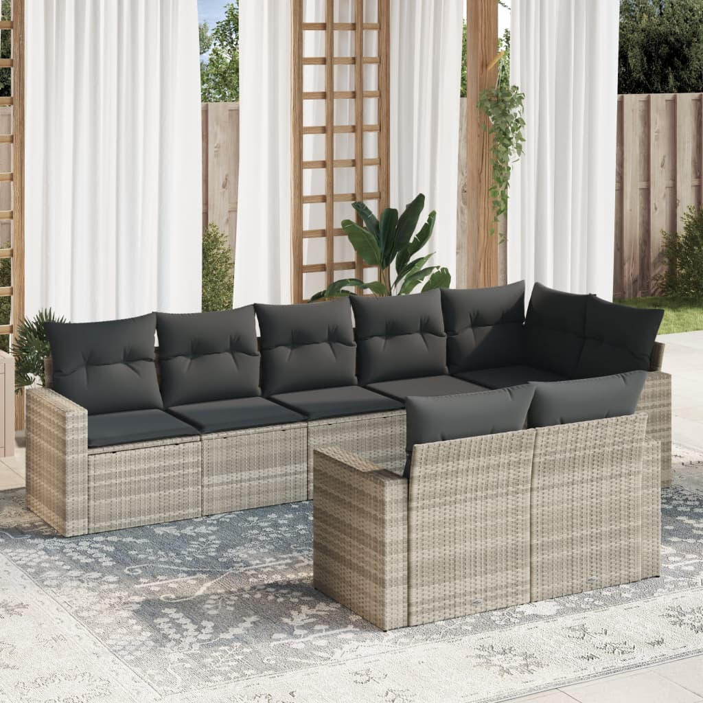 vidaXL Salon de jardin 8 pcs avec coussins gris clair résine tressée