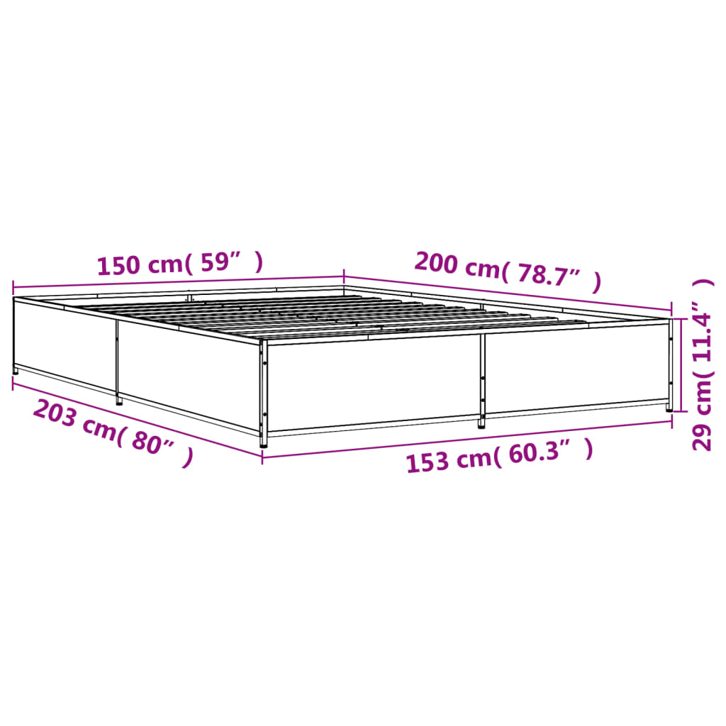 vidaXL Cadre de lit chêne fumé 150x200 cm bois d'ingénierie et métal