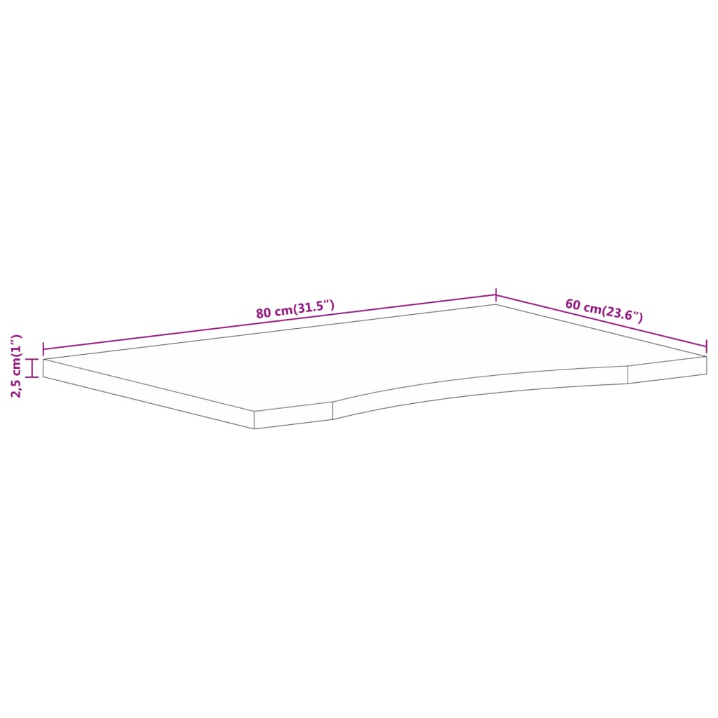 vidaXL Dessus de bureau avec courbe 80x60x2,5 cm manguier massif brut