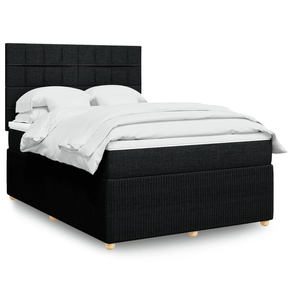 vidaXL Sommier à lattes de lit avec matelas Noir 140x200 cm Tissu