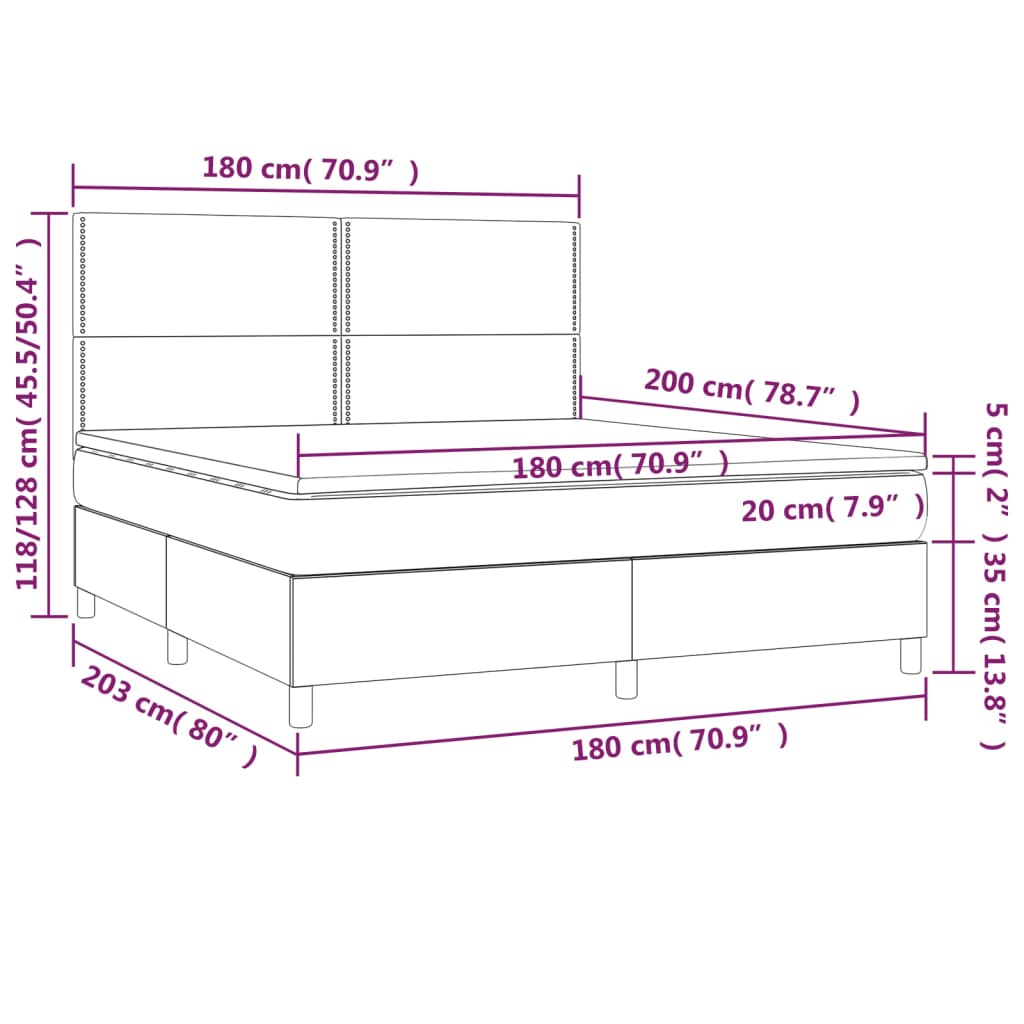 vidaXL Sommier à lattes de lit avec matelas Noir 180x200 cm Tissu