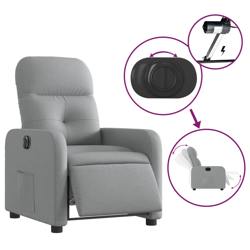 vidaXL Fauteuil inclinable électrique Gris clair Tissu