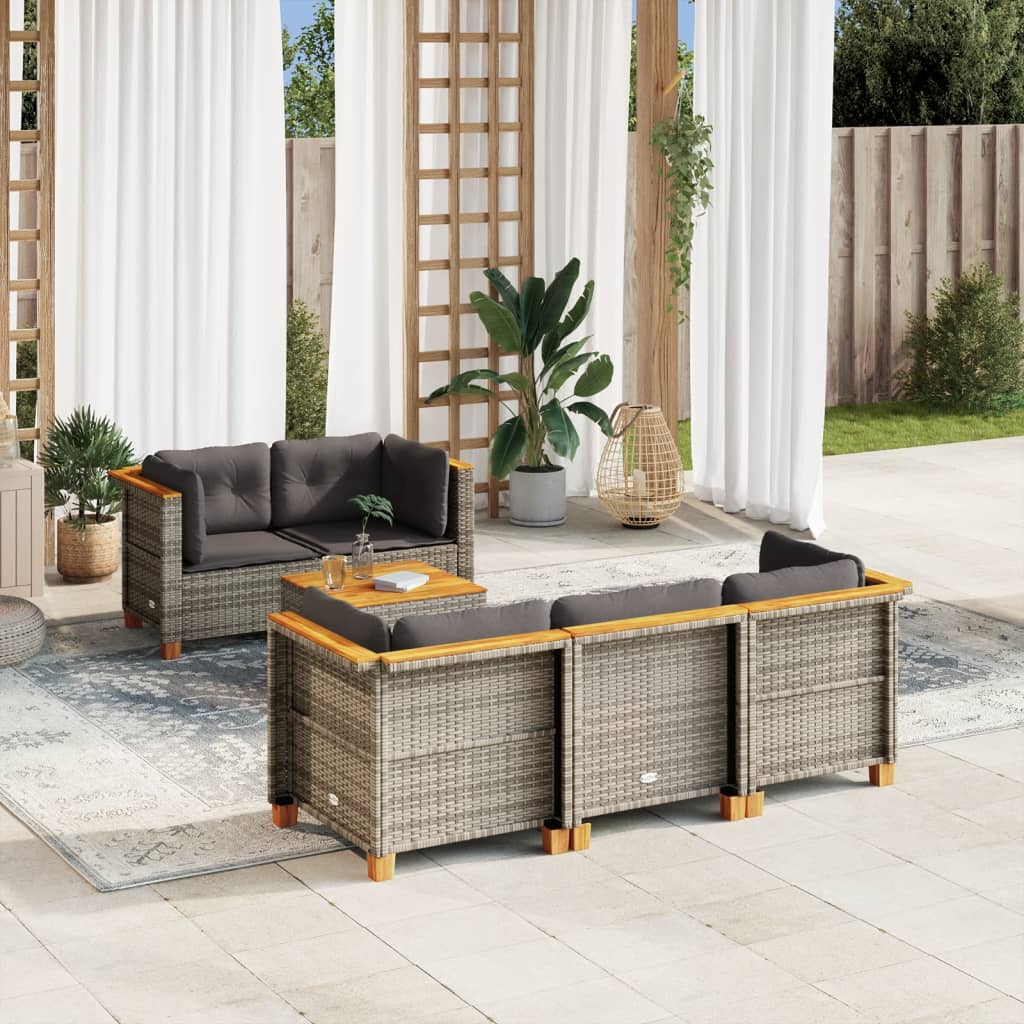 vidaXL Salon de jardin 6 pcs avec coussins gris résine tressée