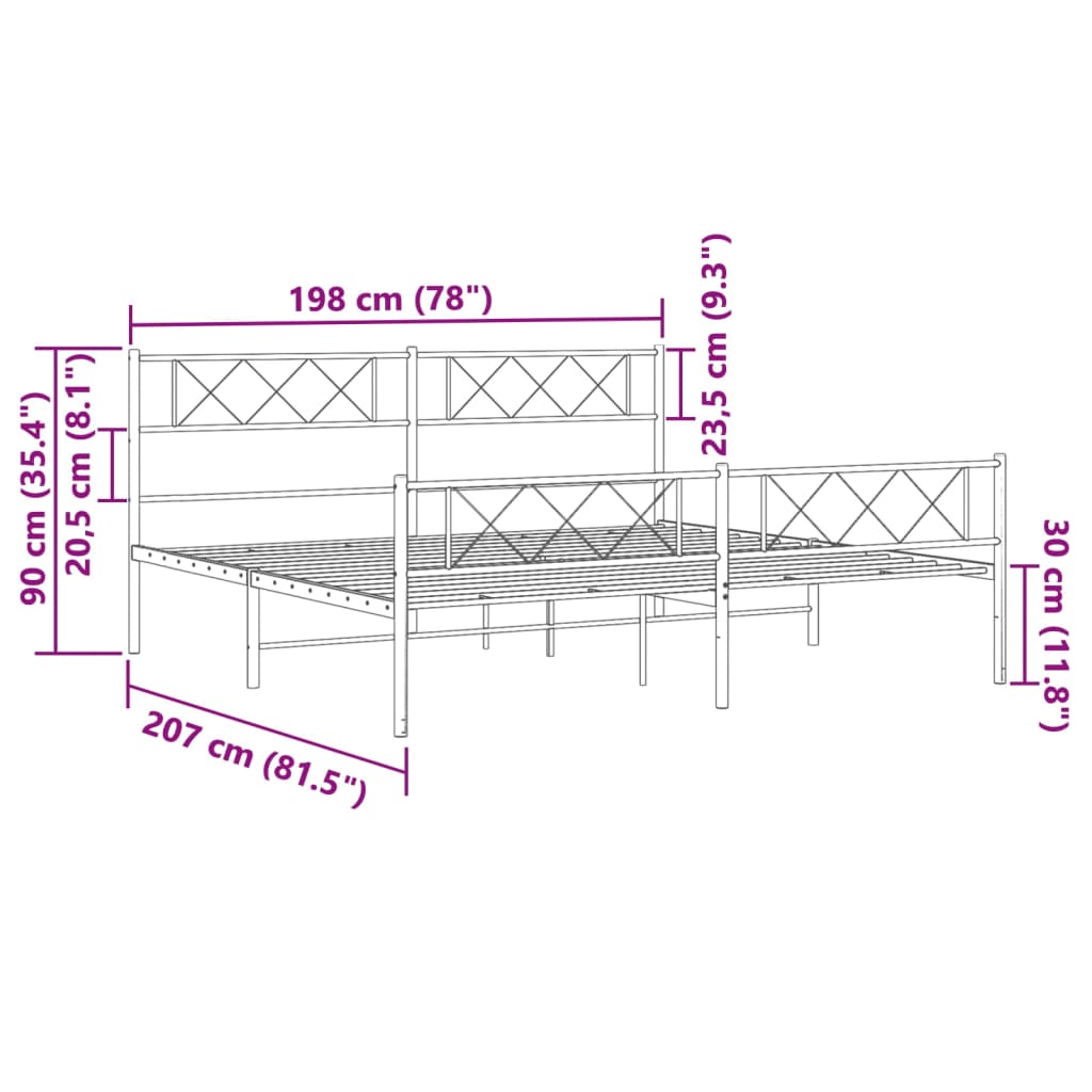 vidaXL Cadre de lit métal sans matelas et pied de lit blanc 193x203 cm