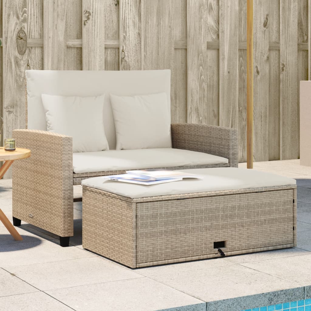 vidaXL Canapé de jardin avec coussins 2 places beige résine tressée