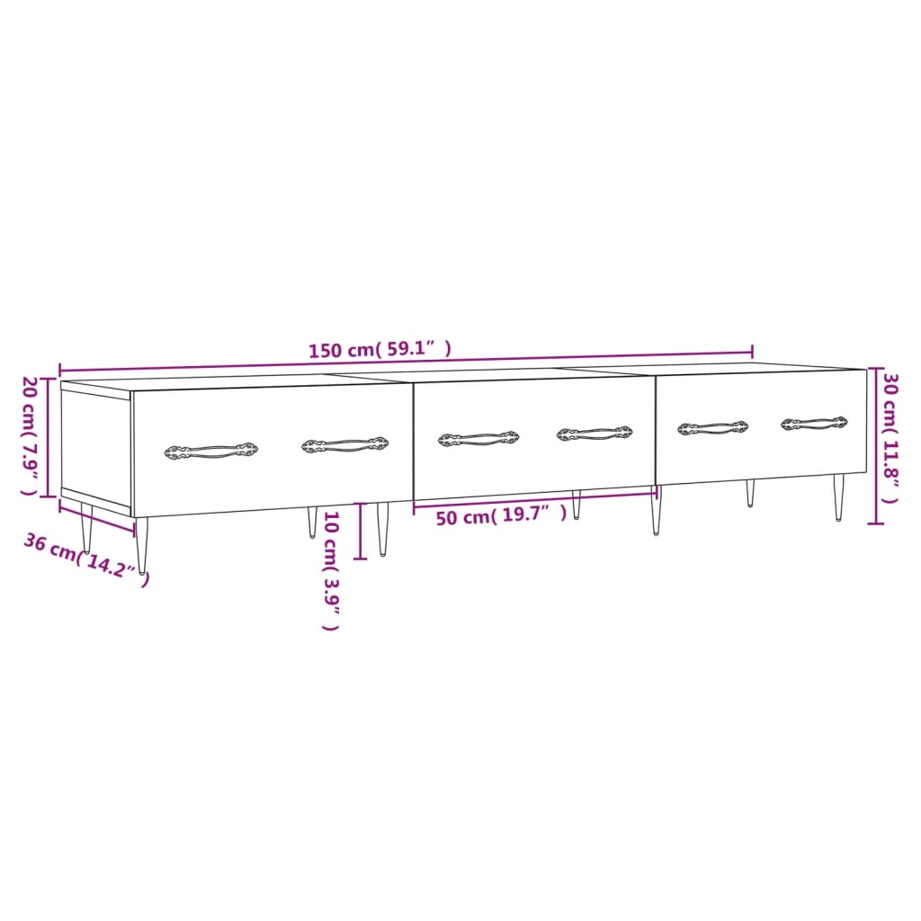 vidaXL Meuble TV blanc brillant 150x36x30 cm bois d'ingénierie