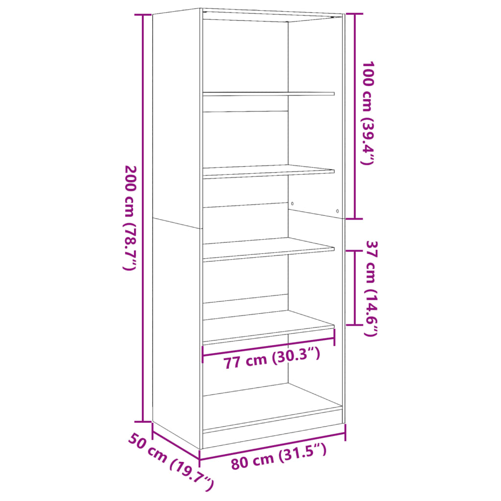 vidaXL Garde-robe noir 80x50x200 cm bois d'ingénierie