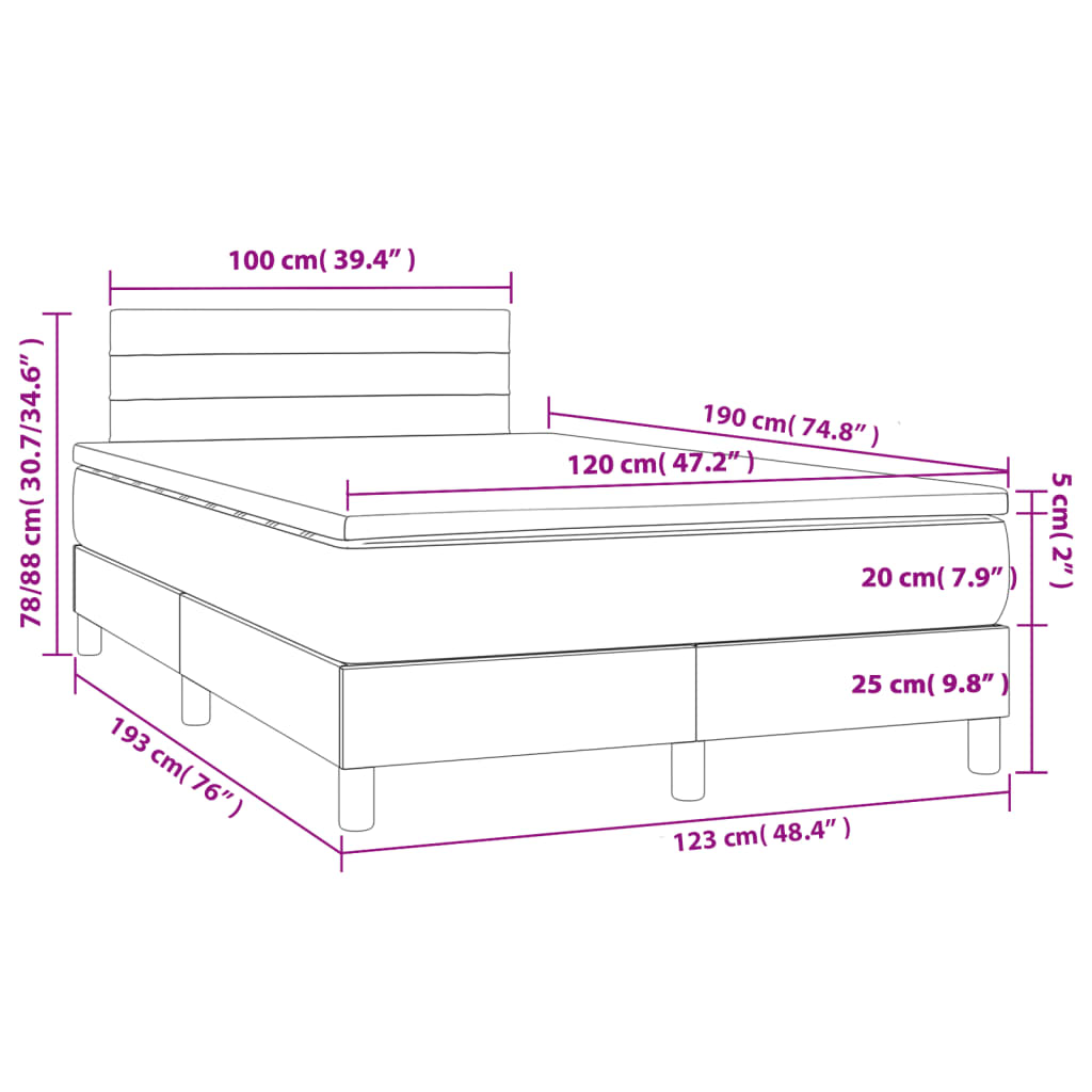 vidaXL Sommier à lattes de lit avec matelas noir 120x190 cm tissu