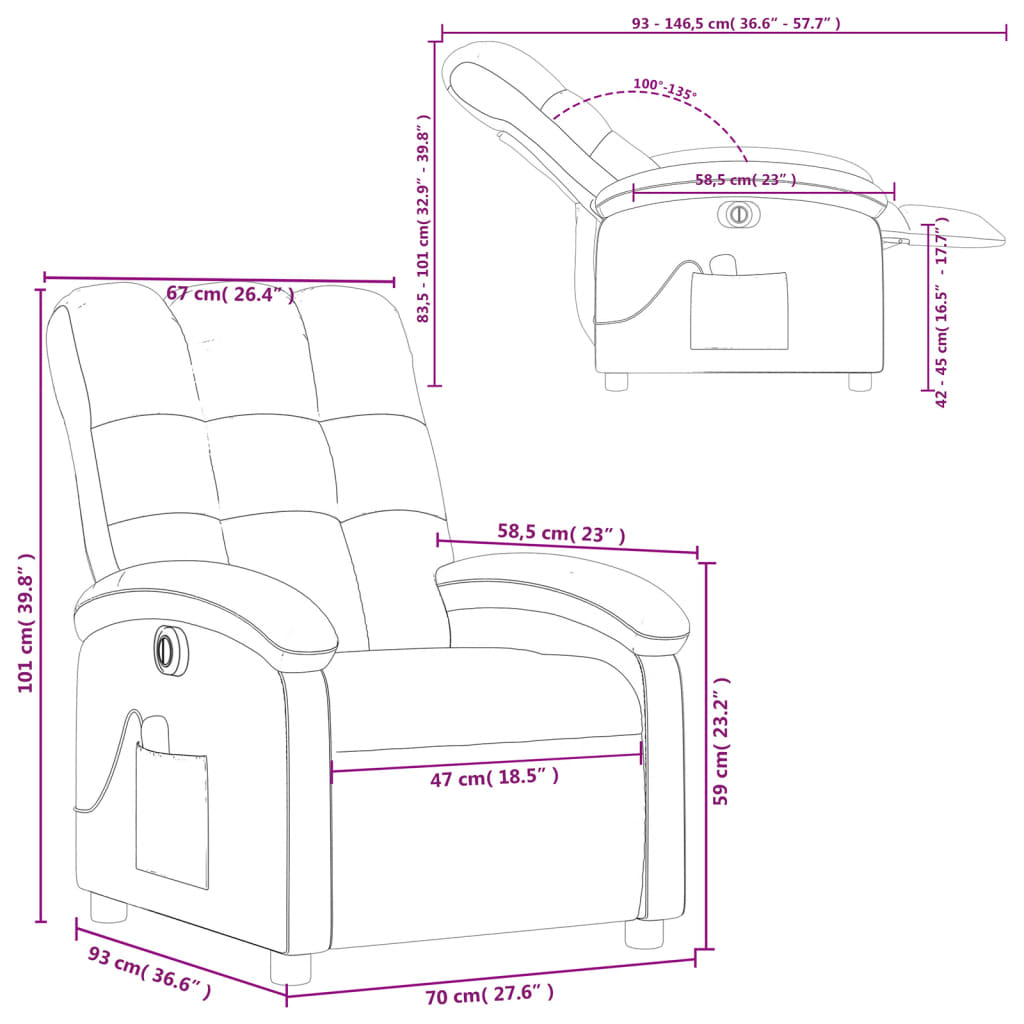 vidaXL Fauteuil inclinable de massage électrique marron tissu