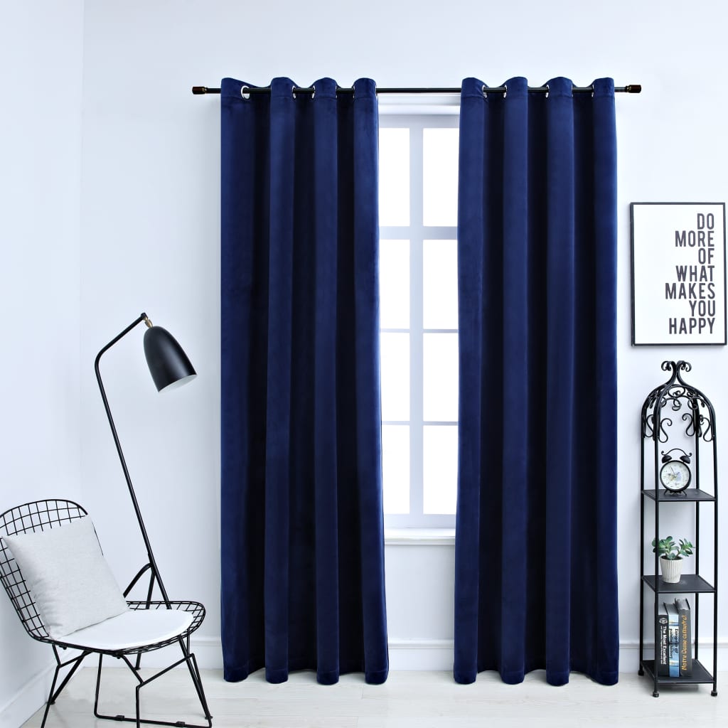 vidaXL Rideaux occultants et anneaux 2pcs Velours Bleu foncé 140x225cm