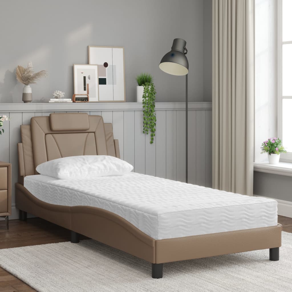 vidaXL Lit avec matelas cappuccino 90x200 cm similicuir