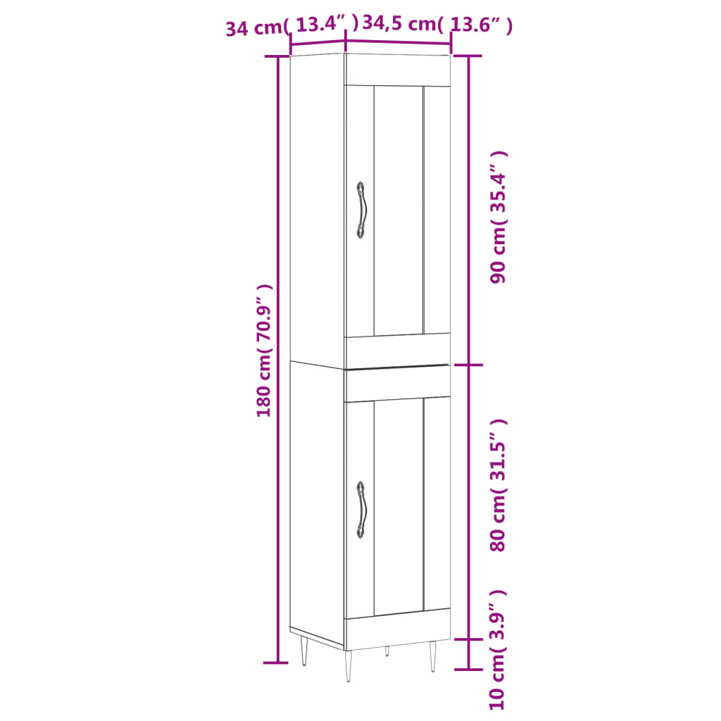 vidaXL Buffet haut Blanc 34,5x34x180 cm Bois d'ingénierie