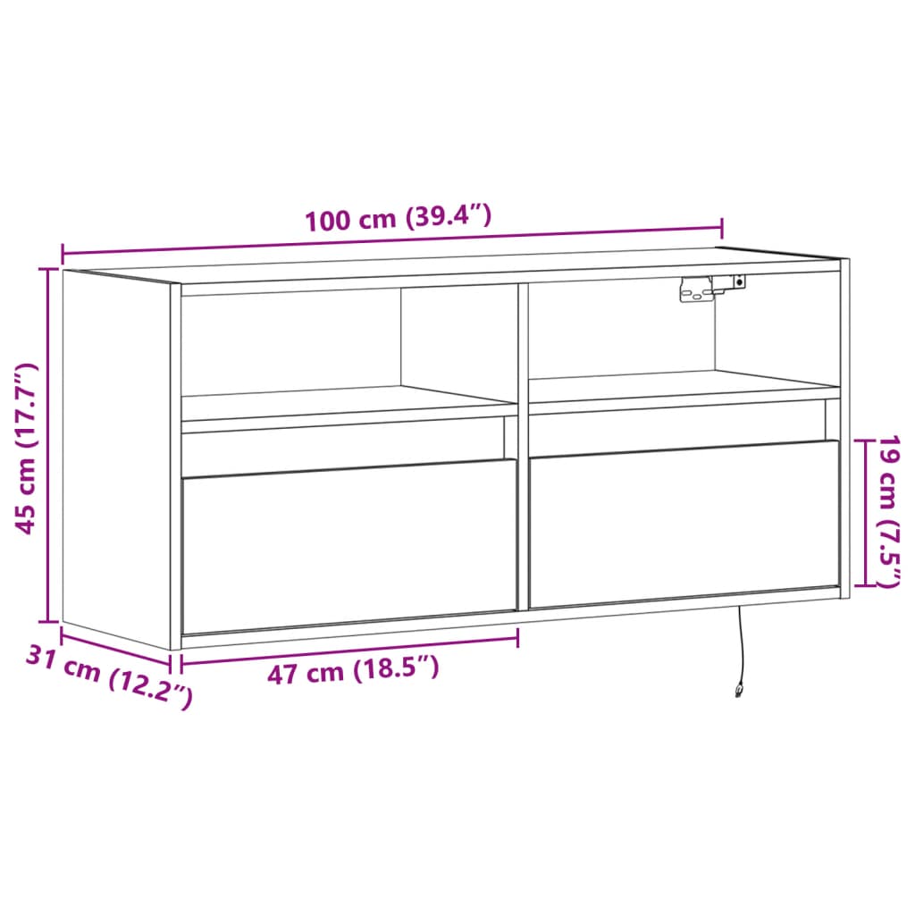 vidaXL Meuble TV mural avec lumières LED chêne sonoma 100x31x45 cm