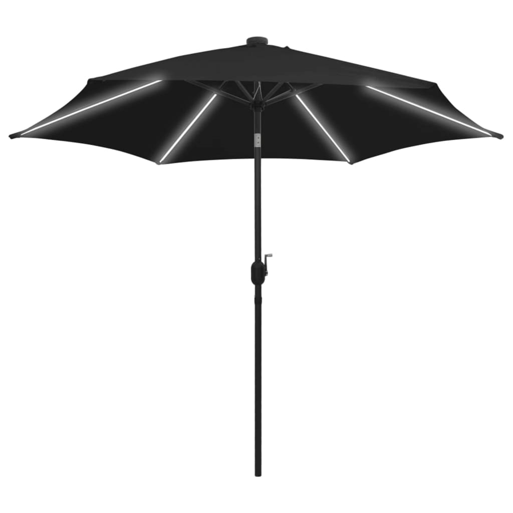 vidaXL Parasol de jardin avec lumières LED et mât en aluminium noir