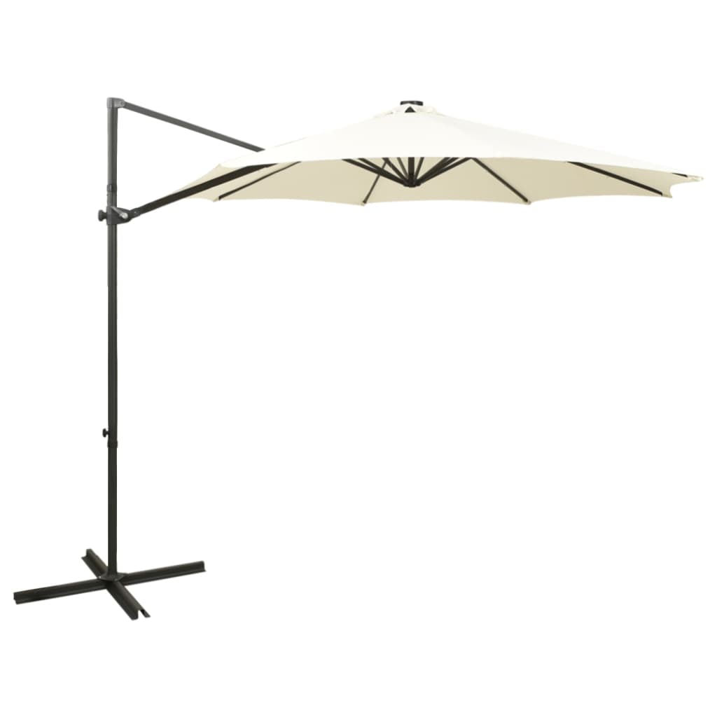 vidaXL Parasol de jardin en porte-à-faux et mât et lumières LED sable