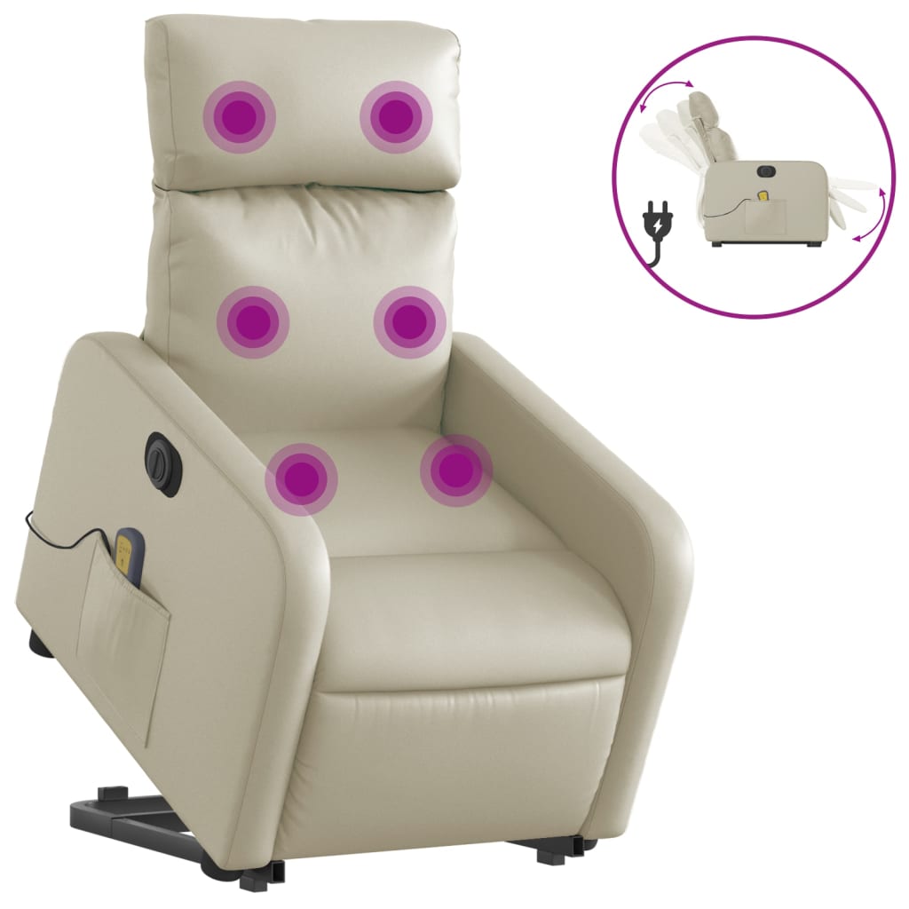 vidaXL Fauteuil inclinable de massage électrique crème similicuir