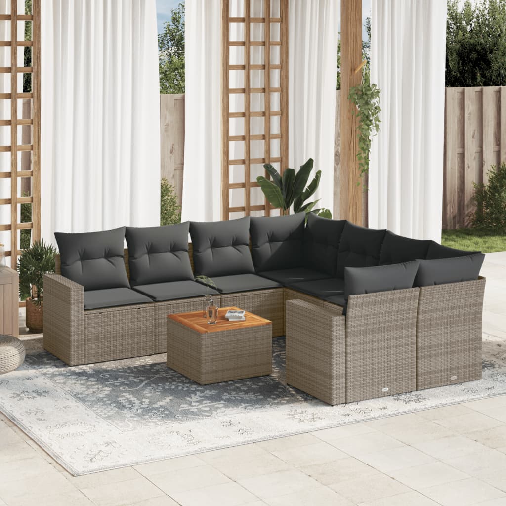 vidaXL Salon de jardin 9 pcs avec coussins gris résine tressée