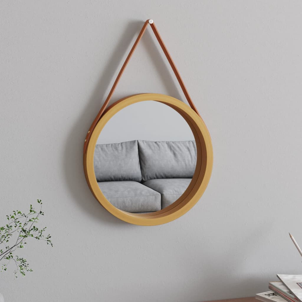 vidaXL Miroir mural avec sangle Doré Ø 35 cm