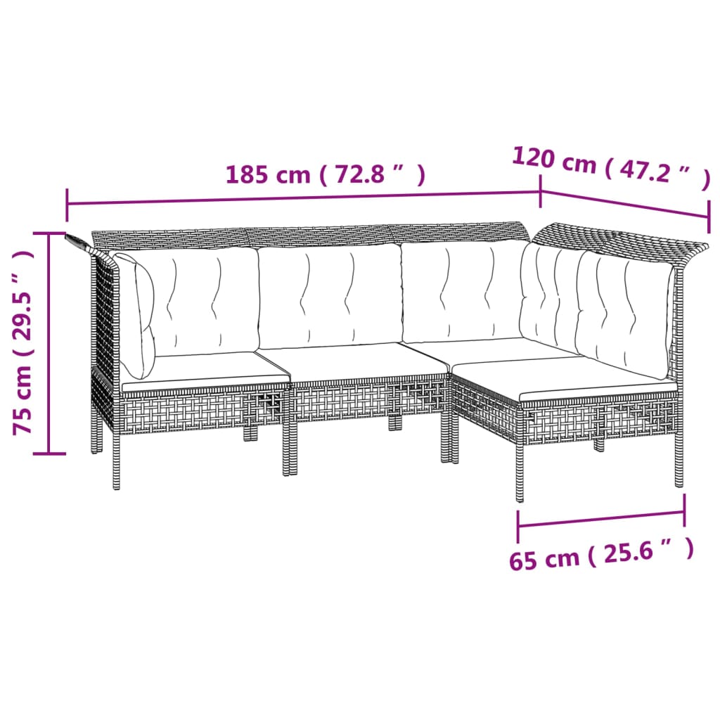 vidaXL Salon de jardin 9 pcs avec coussins Gris Résine tressée