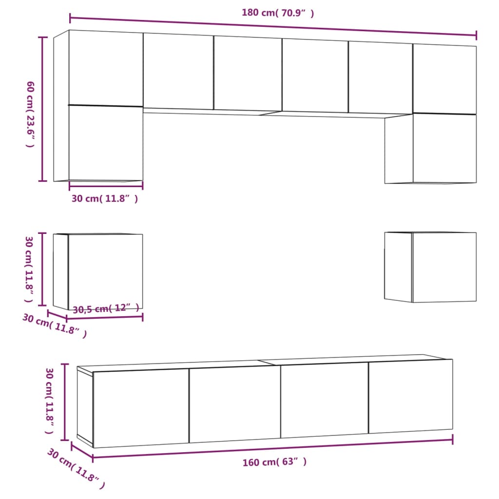 vidaXL Ensemble de meubles TV 8 pcs Blanc Bois d'ingénierie